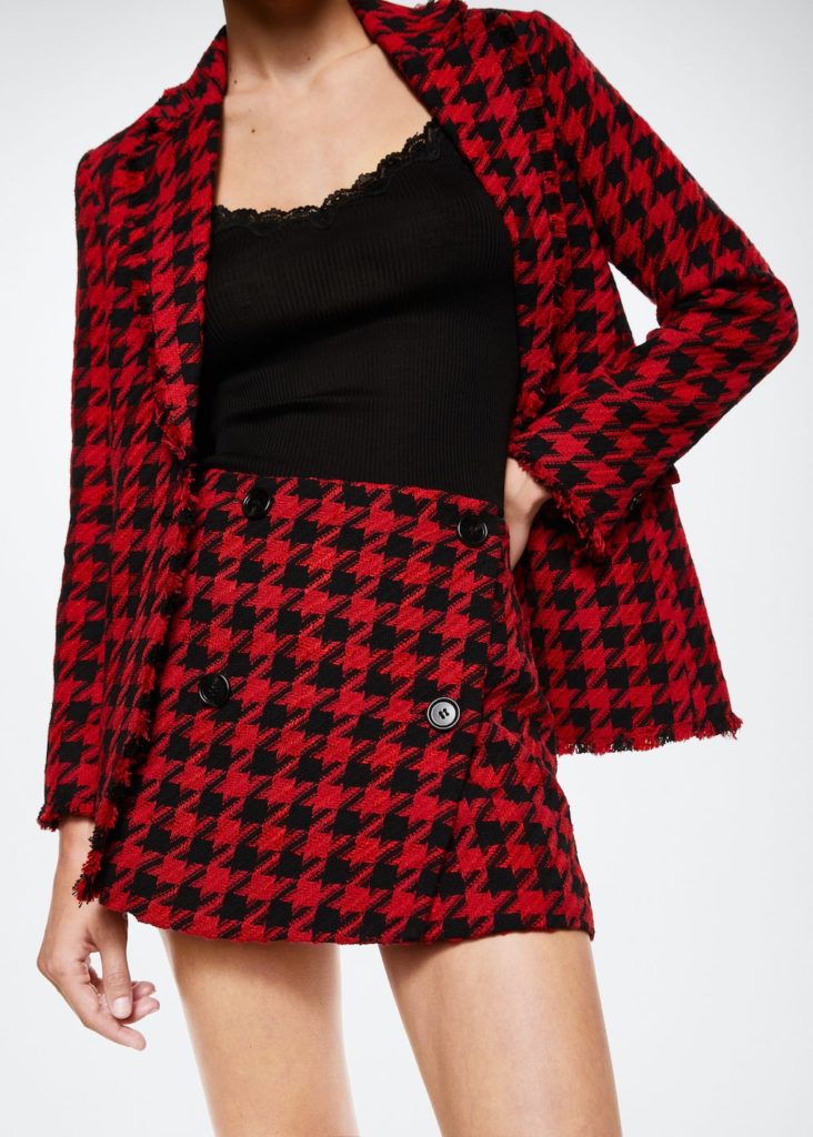 Mango Houndstooth mini skirt with buttons
